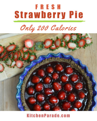 Fresh Strawberry Pie ♥ KitchenParade.com, with a homemade chocolate cookie crumb crust, cool, light and refreshing. Only 200 Calories. Weight Watchers Friendly. Make It Today, Serve It Tomorrow. Low Cal. Low Carb.