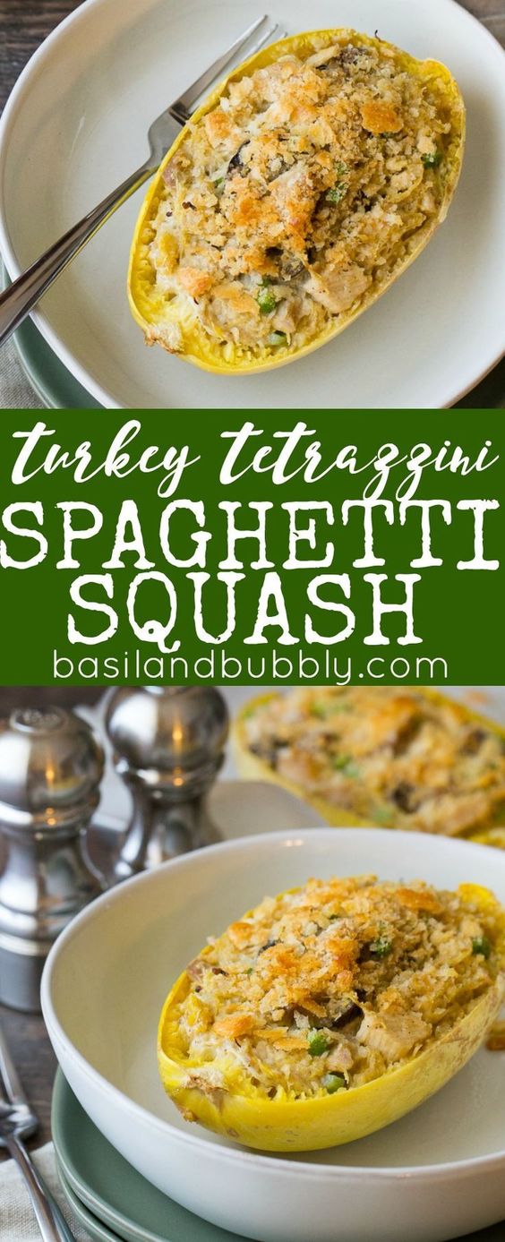 turkey tetrazzini spaghetti squash boats - freerecipefoods