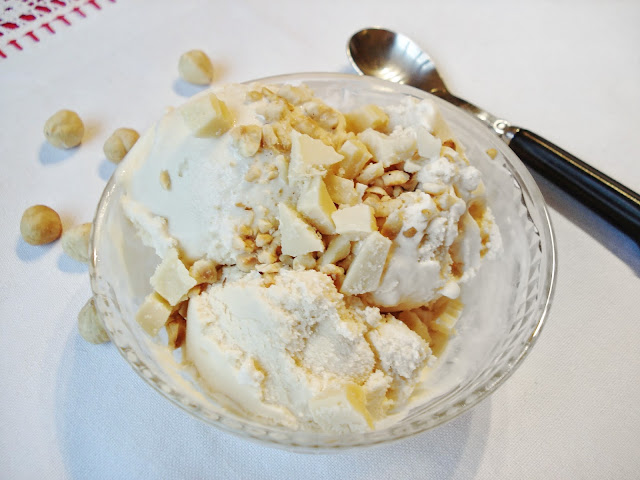 Coffee Ice Cream with Hazelnuts and White Chocolate Chips