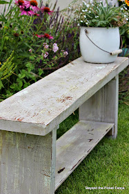 chippy paint finish on reclaimed wood bench http://bec4-beyondthepicketfence.blogspot.com/2014/07/how-to-create-authentic-chippy-paint.html