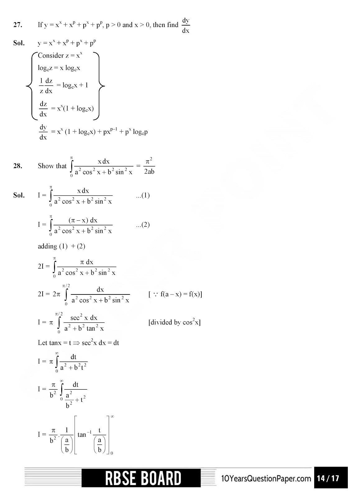 Rajasthan board 2017 class 12th Mathematics question paper and solution RBSE class 12th 2017 Mathematics question paper with solution