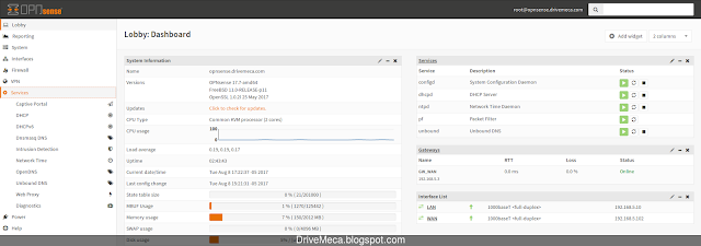 Menu Services del Dashboard de OPNsense Menu Services del Dashboard de OPNsense