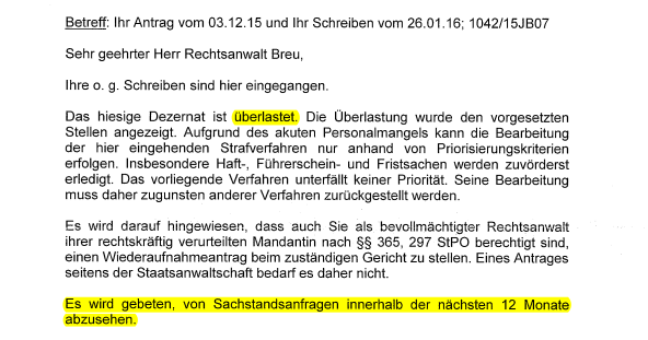 Sachstandsanfrage Sachstandsanfrage