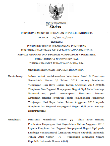 PMK No 55/PMK. 05/2018 (Tentang) Petunjuk Teknis Pelaksanaan PEMBERIAN