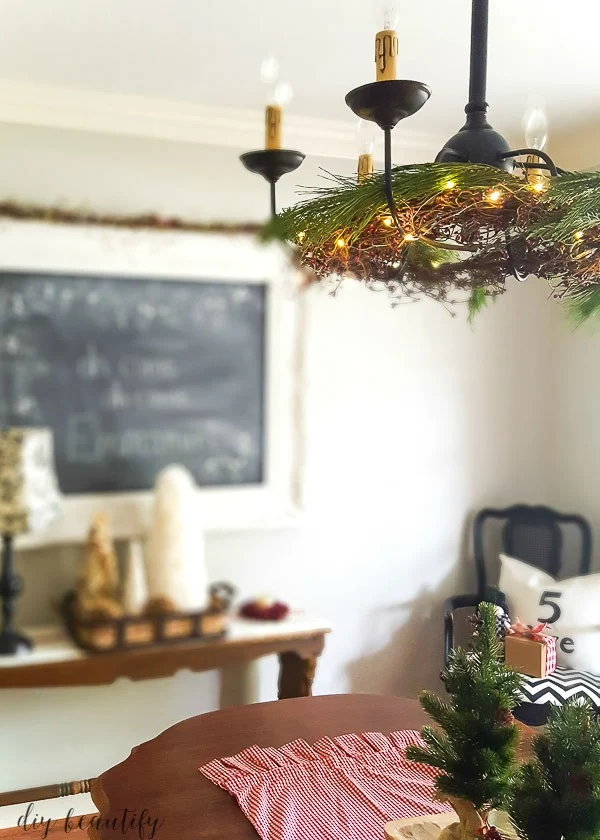 fairy lights, berry garland and greenery
