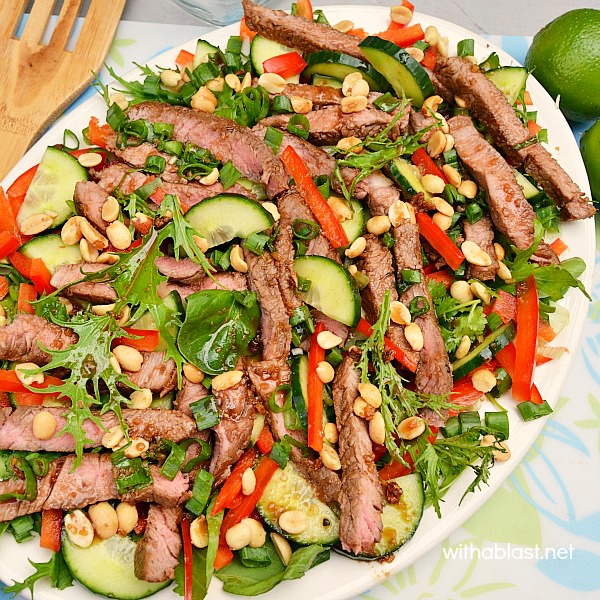 Teriyaki Beef Salad is perfect for when you have friends over for lunch or want something light, yet filling to serve for dinner (Chicken can be used instead of Beef)