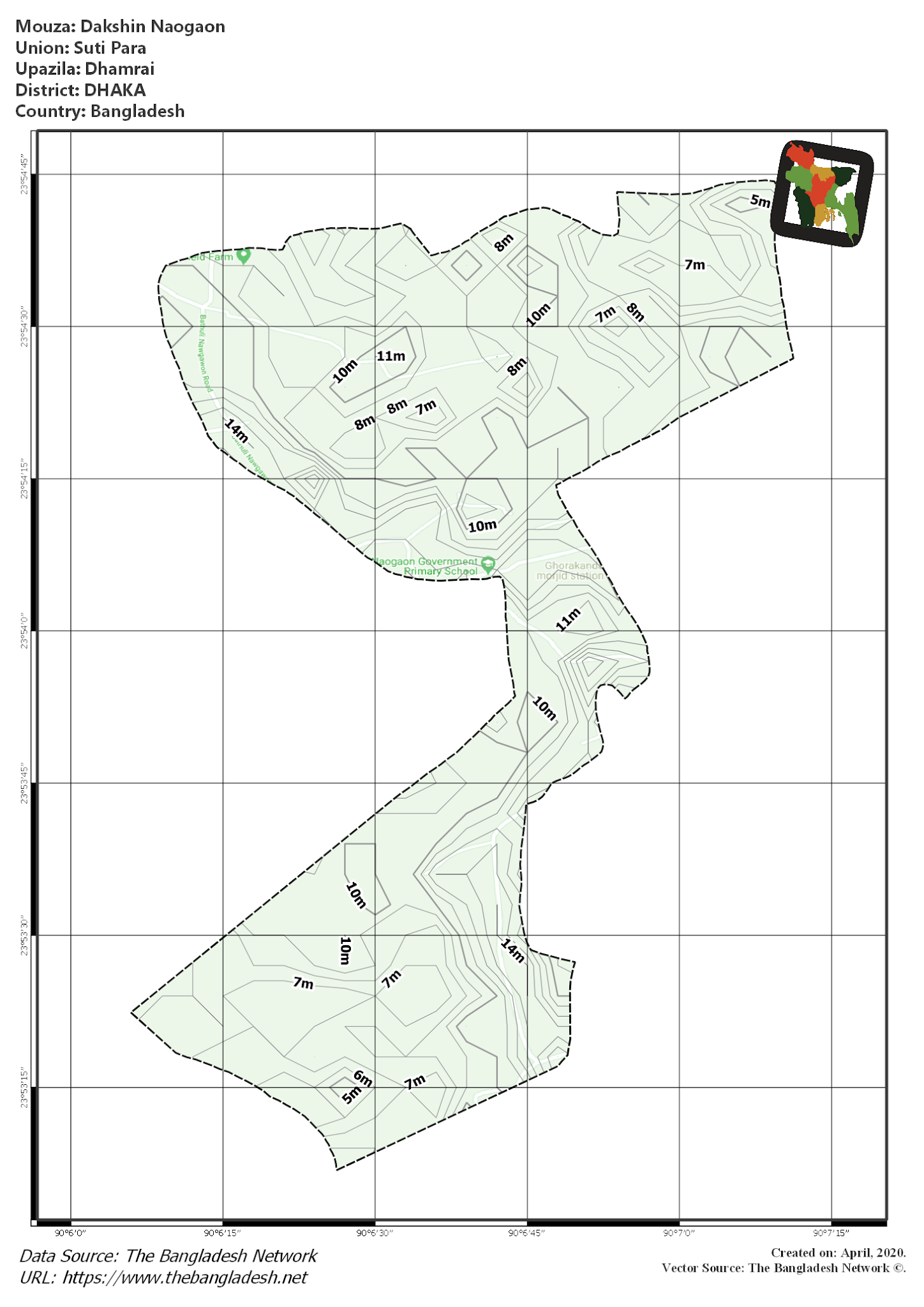 Map of Dakshin Naogaon Mouza of Dhamrai Upazila, DHAKA, Bangladesh.