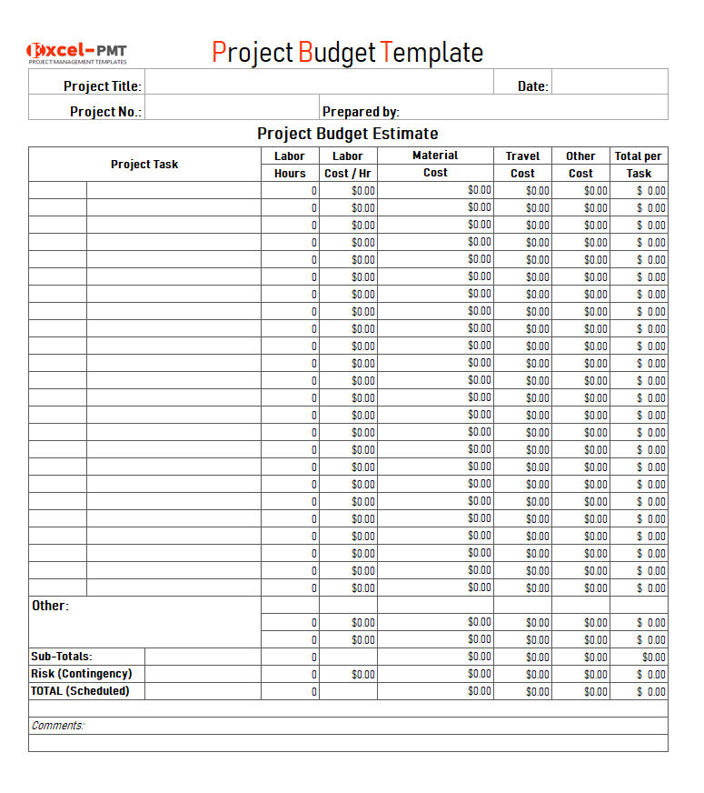 Project Budget Template Excel Project Management Project