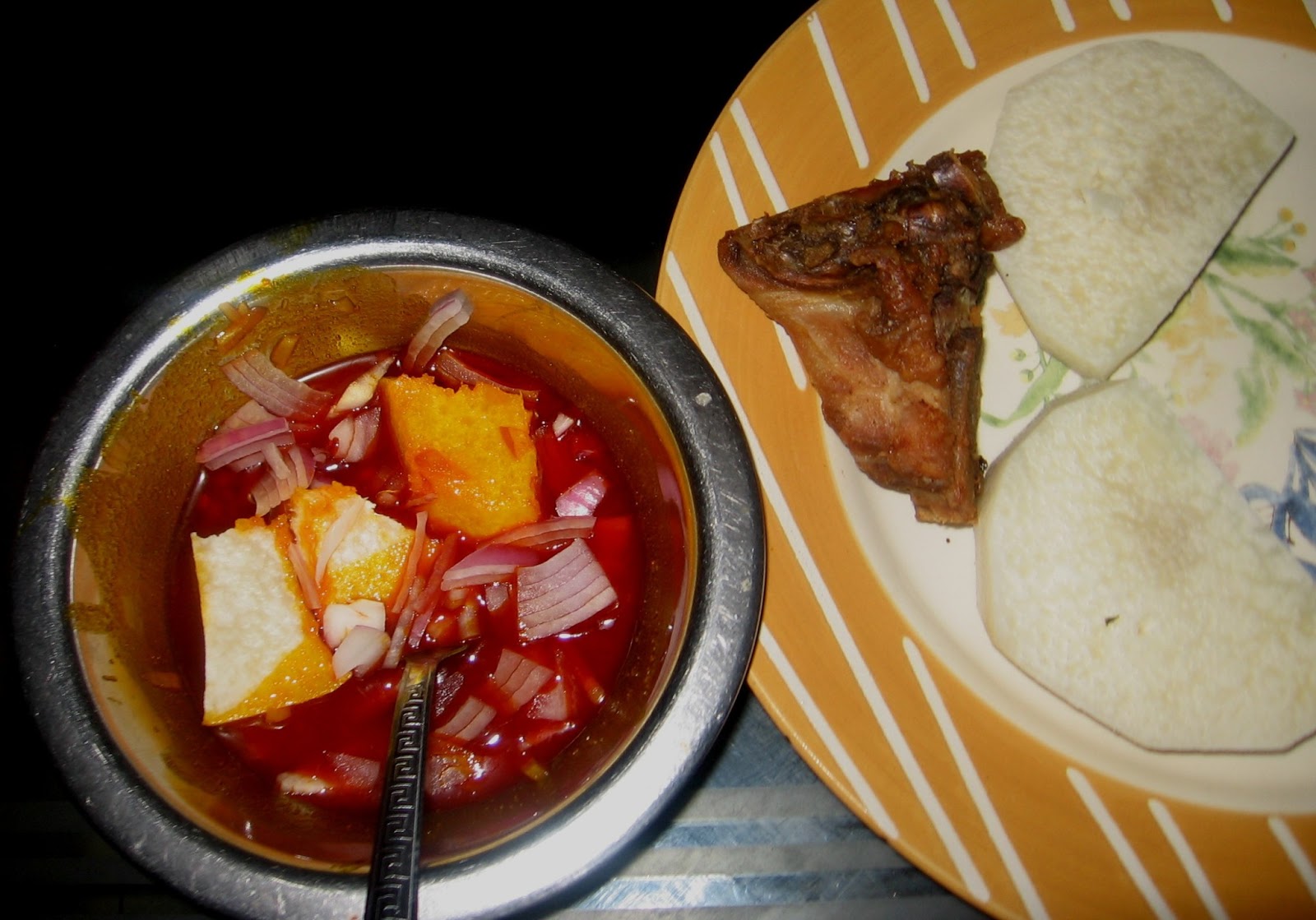 How To Enjoy Boiled Yam With Palm Oil And Raw Onion