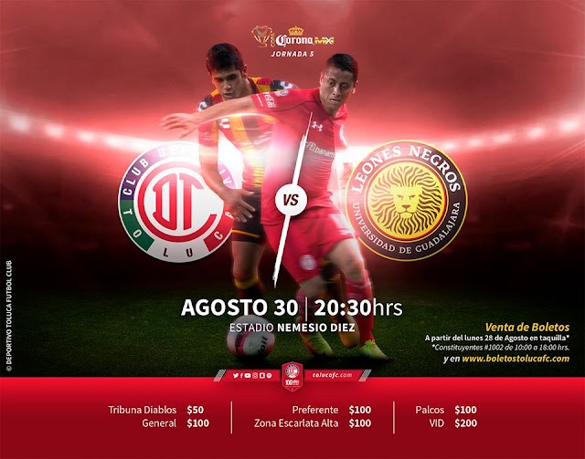 Toluca vs U. de G. en vivo - ONLINE Copa Mx. Fecha cinco 30 de Agosto