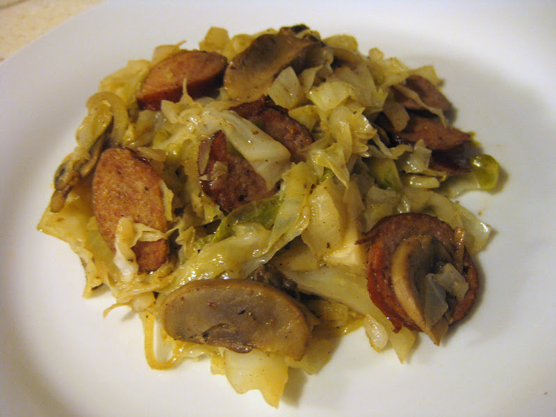 Chow Bella Sauteed Cabbage with Sausage and Mushrooms
