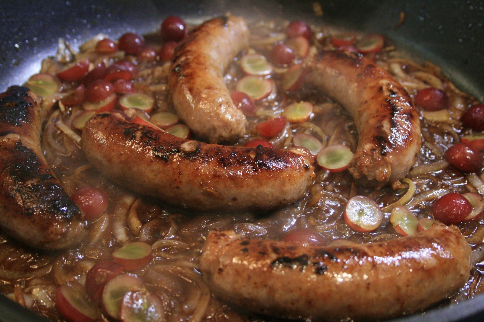 The Stimpson Soup Kitchen Braised Sausage with Grapes and Balsamic