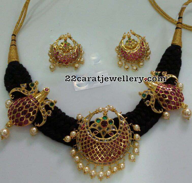 Black Cord Sets with Ruby Lockets Jewellery Designs