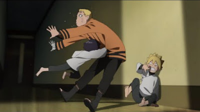 Himawari knocks out her father. Himawari knocks out her father.