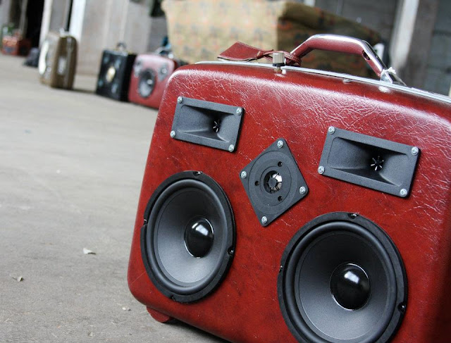 vintage suitcases turned speakers