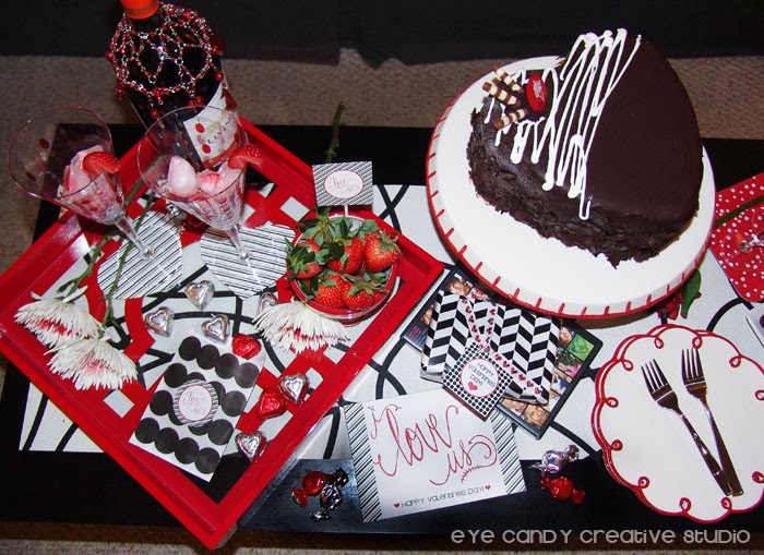wine and strawberries, movie night in, ice cream cake, FREE valentines day card