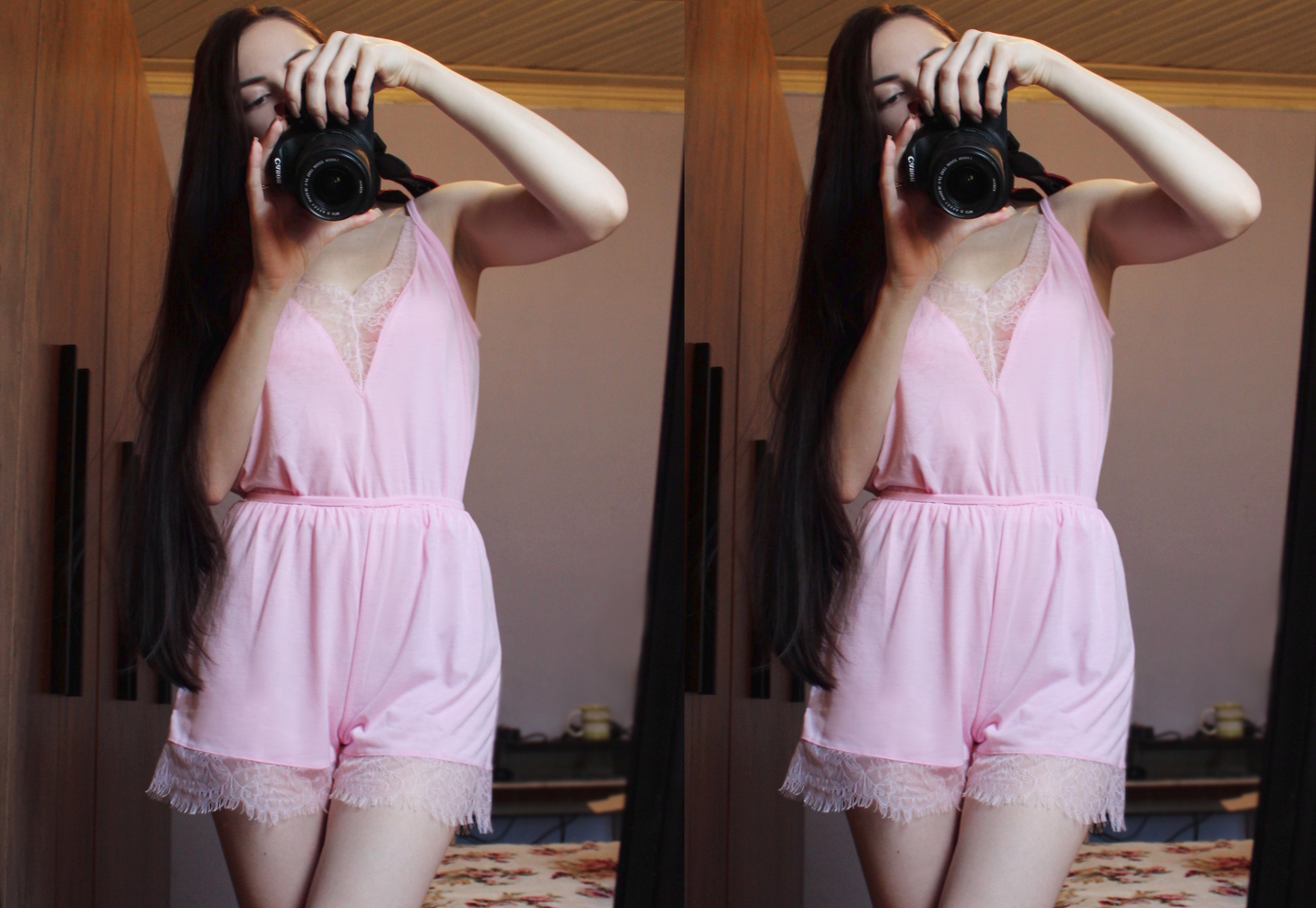 Mini Lace Jumpsuit Outfit | Cute & Sweet Homewear OOTD on January Girl blog by Liz Breygel cute, marshmallow pink jumpsuit