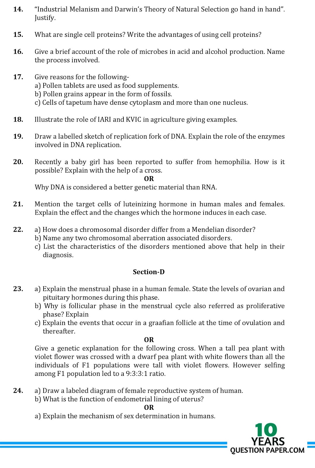 cbse Biology class XII sample paper CBSE class 12th Biology sample paper