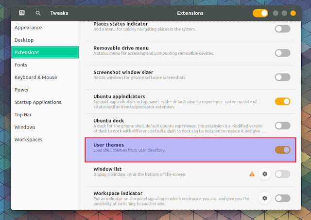 GNOME Tweaks User theme extension
