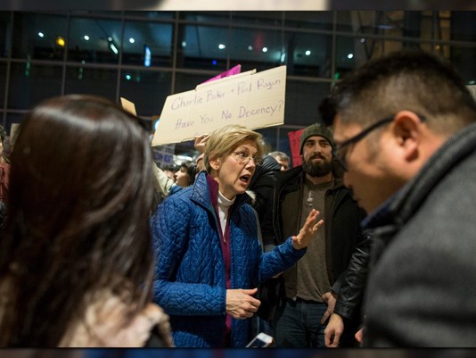 Senator Elizabeth Warren joins Muslim ban protests at Logan International Airport Senator Elizabeth Warren joins Muslim ban protests at Logan International Airport
