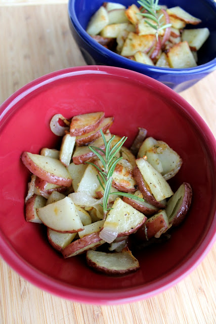 love this recipe: super easy roasted garlic + rosemary potatoes - easy to sub out the rosemary for another herb