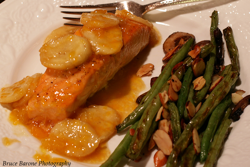 Bruce's Kitchen Salmon With Caramelized Banana and Mandarin Orange