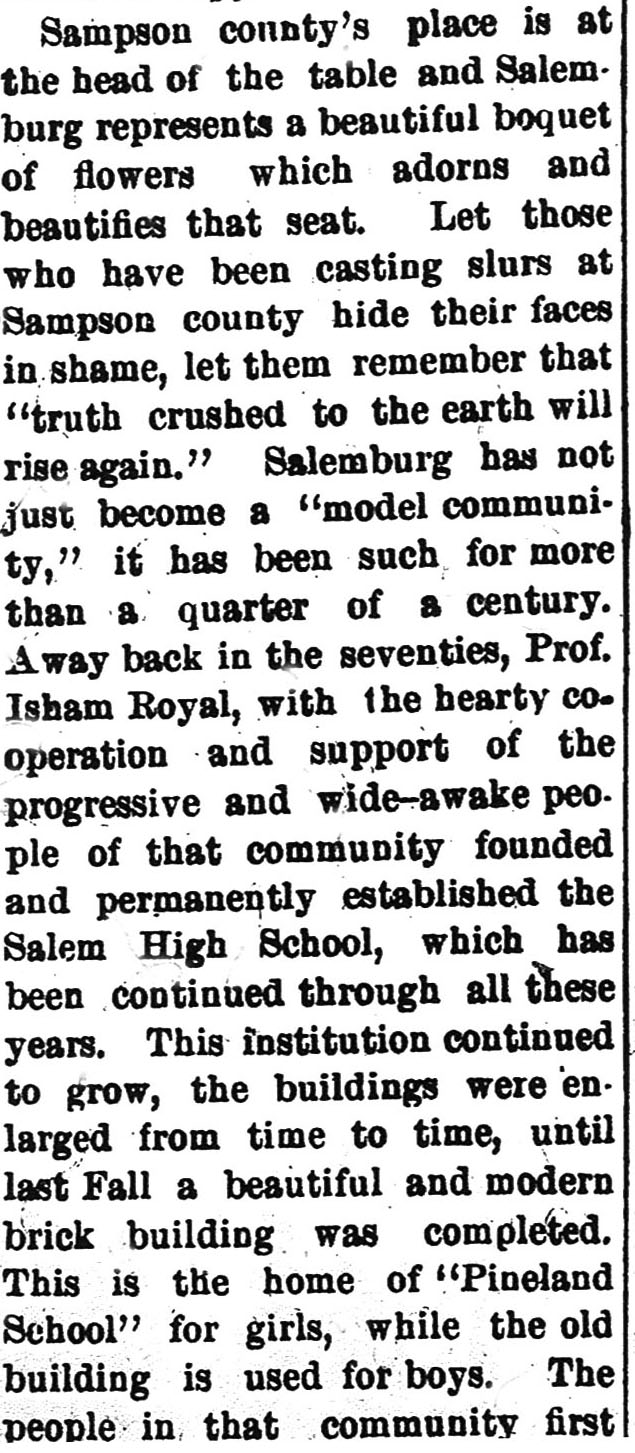 History of Salemburg, NC 18751975 Ads/Articles from Sampson County