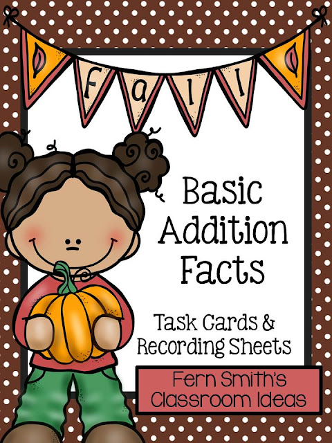 Fern Smith's Classroom Ideas Fall Addition Task Cards and Printables at TeacherspayTeachers Including Four Free Task Cards in the Preview Download.