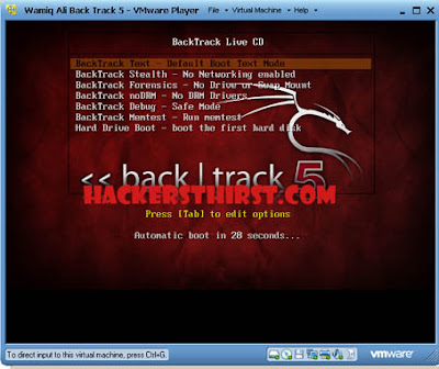 Backtrack 5 virtual boot menu