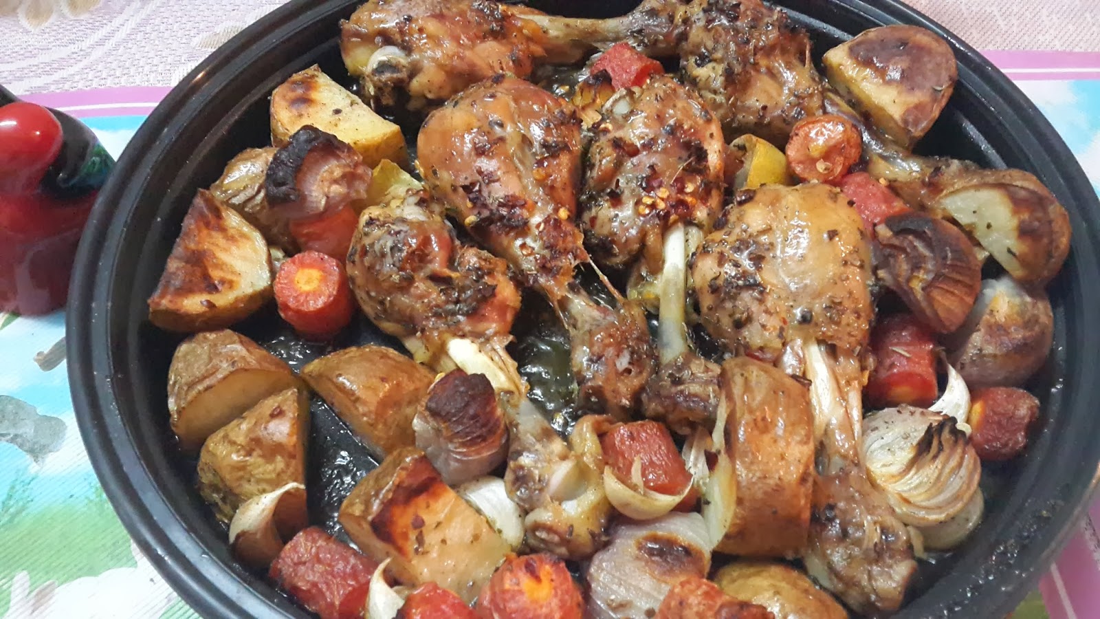 Flavorsome Flavors Roasted Chicken Legs with baked Potatoes, Carrots
