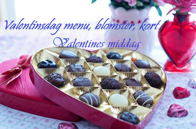 Valentinsdag menu, blomster, kort - Valentines middag