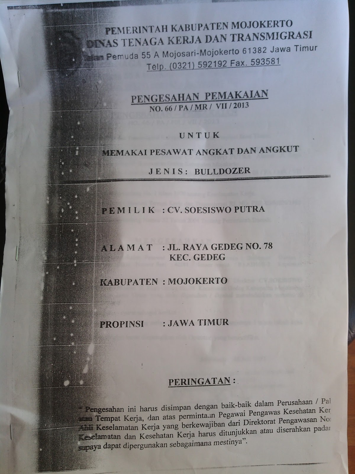 Surat Izin Layak Operasi Alat Berat Kumpulan Contoh Surat