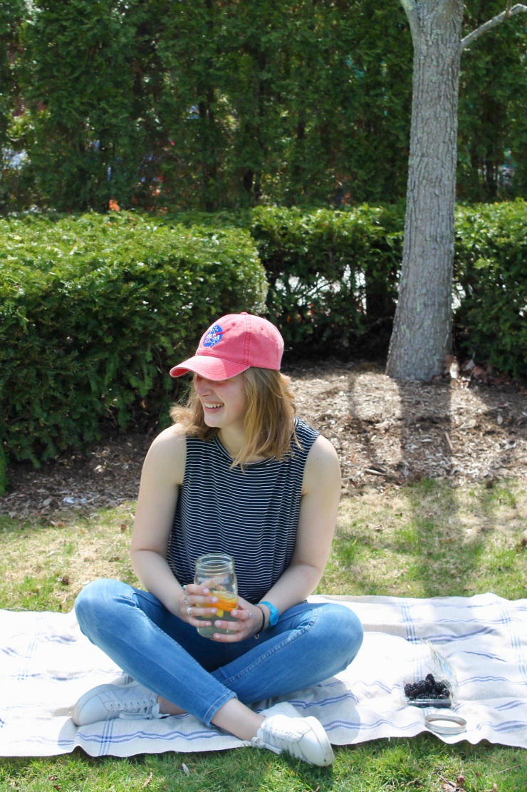 NASA hat, open back tank top and high waisted Urban Outfitters jeans and Mason jar #fashion