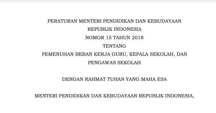 Download Permendikbud Nomor 15 Tahun 2018 Tentang Beban Kerja Guru Kepala Sekolah Dan Pengawas Sekolah Berbagi Ilmu
