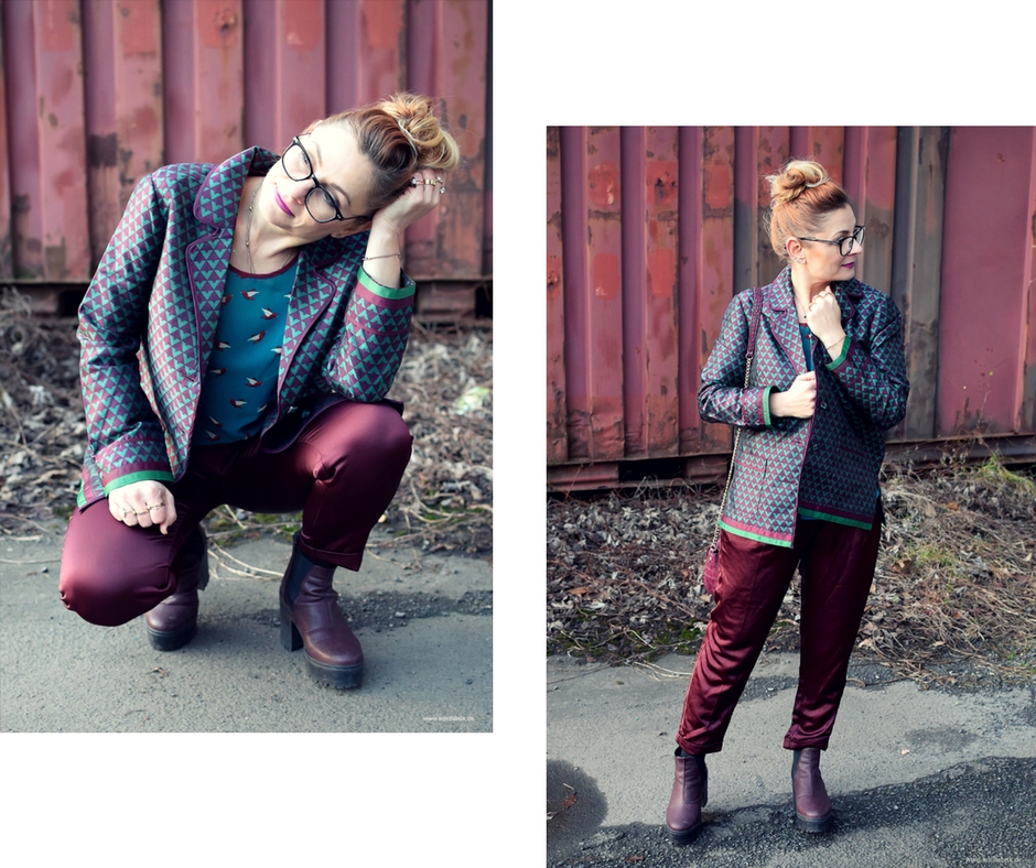 Modeblog, Fashionblog, Ü40, Satinblazer, Bordeaux Outfitinspiration für Frauen Ü40, Modetipps für Frauen Ü40