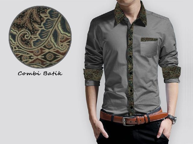  Kemeja  Combi Batik  Pria  Modern Warna  Abu Bj0030
