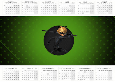 Cat Noir: Imprimibles Gratis para Fiestas. Calendario 2016 para imprimir gratis de Cat Noir.