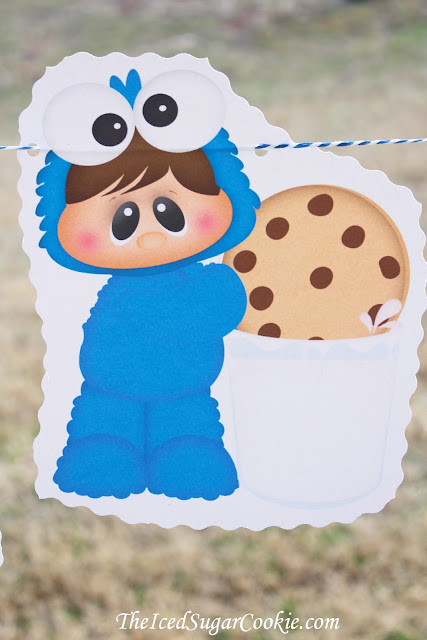 Baby Cookie Monster Birthday Party DIY Banner Flag Bunting Idea-Milk and Cookie Birthday Party Banner