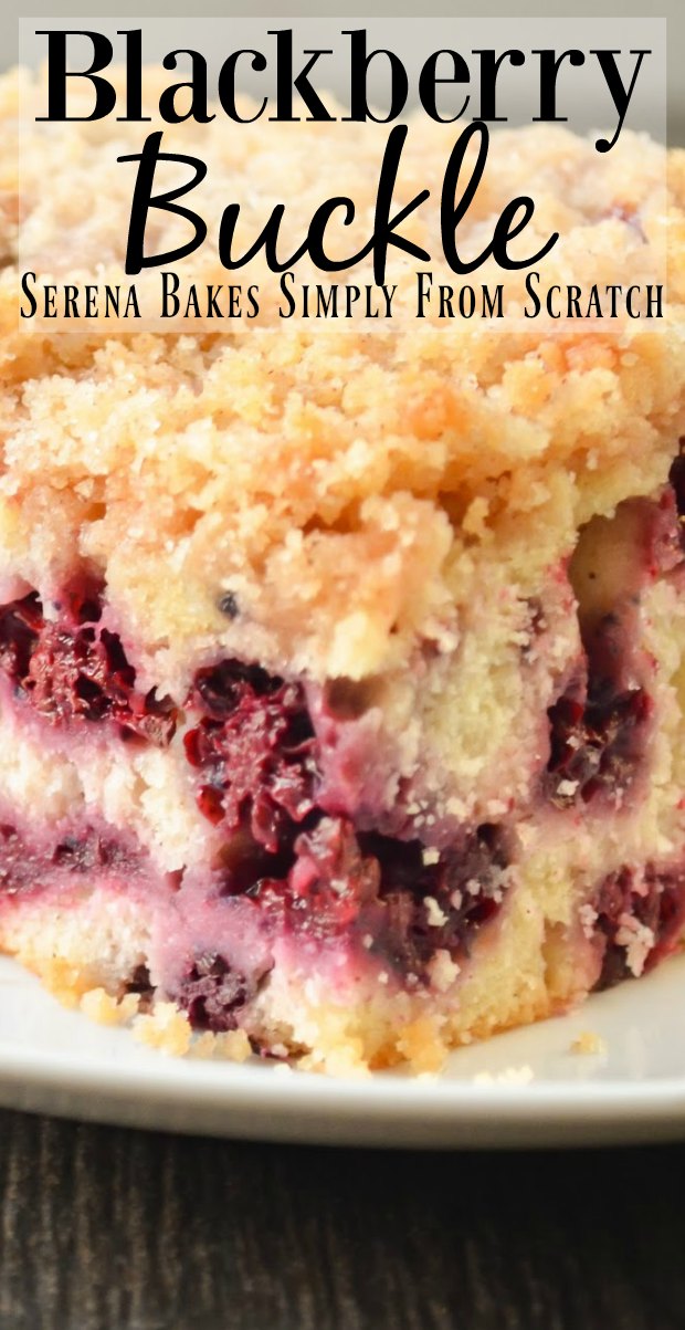 Blackberry Buckle Cake recipe is an easy to make cake with crumb topping that is a delicious favorite for breakfast, brunch or dessert from Serena Bakes Simply From Scratch.