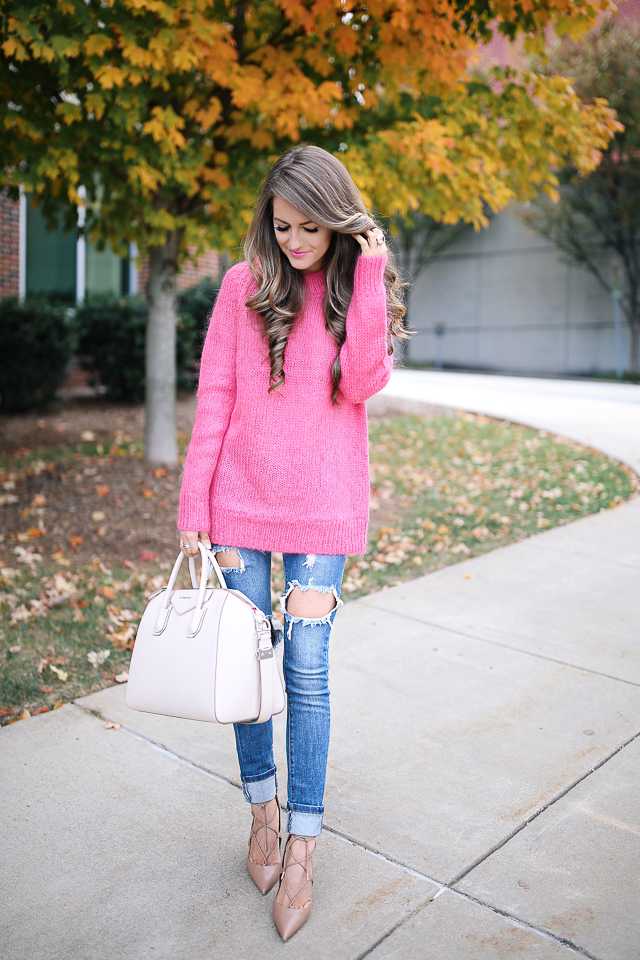 Southern Curls & Pearls: Hot Pink Sweater