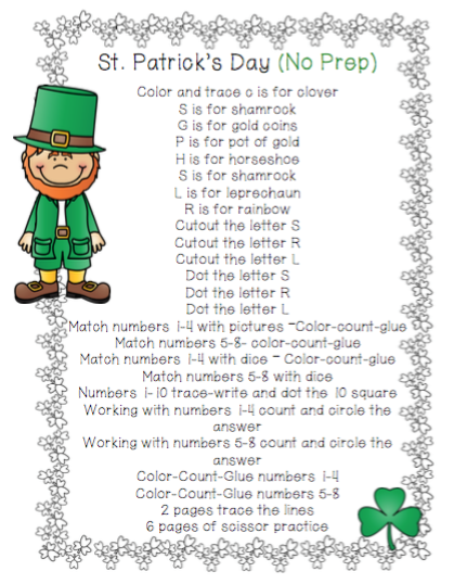 St. Patrick's Day Worksheets (No Prep) ~ Preschool Printables