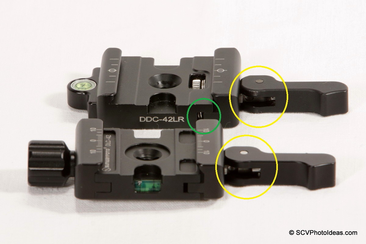 Sunwayfoto DLC-42 vs DDC-42LR Lever lock pin comparison