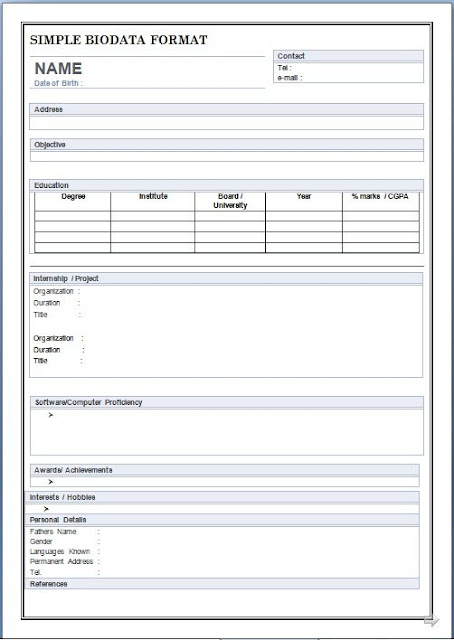 biodata format for job application