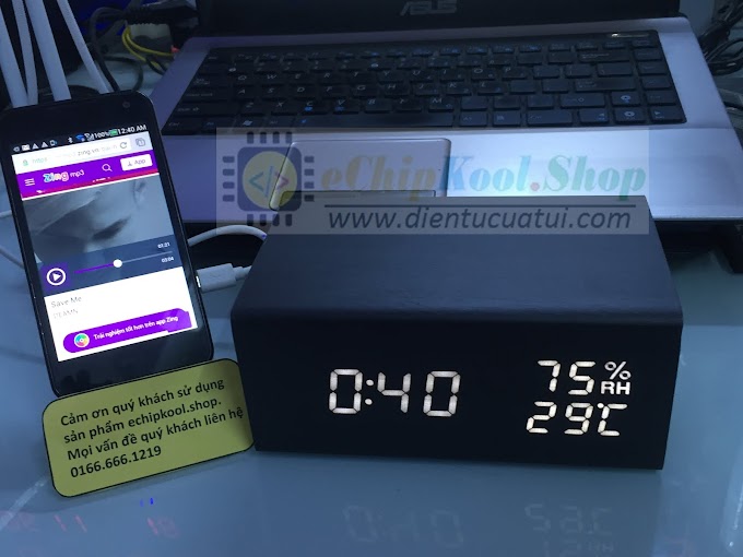 Đồng hồ gỗ để bàn led kết nối Bluetooth V4.1 SmartPhone nghe nhạc giải trí 