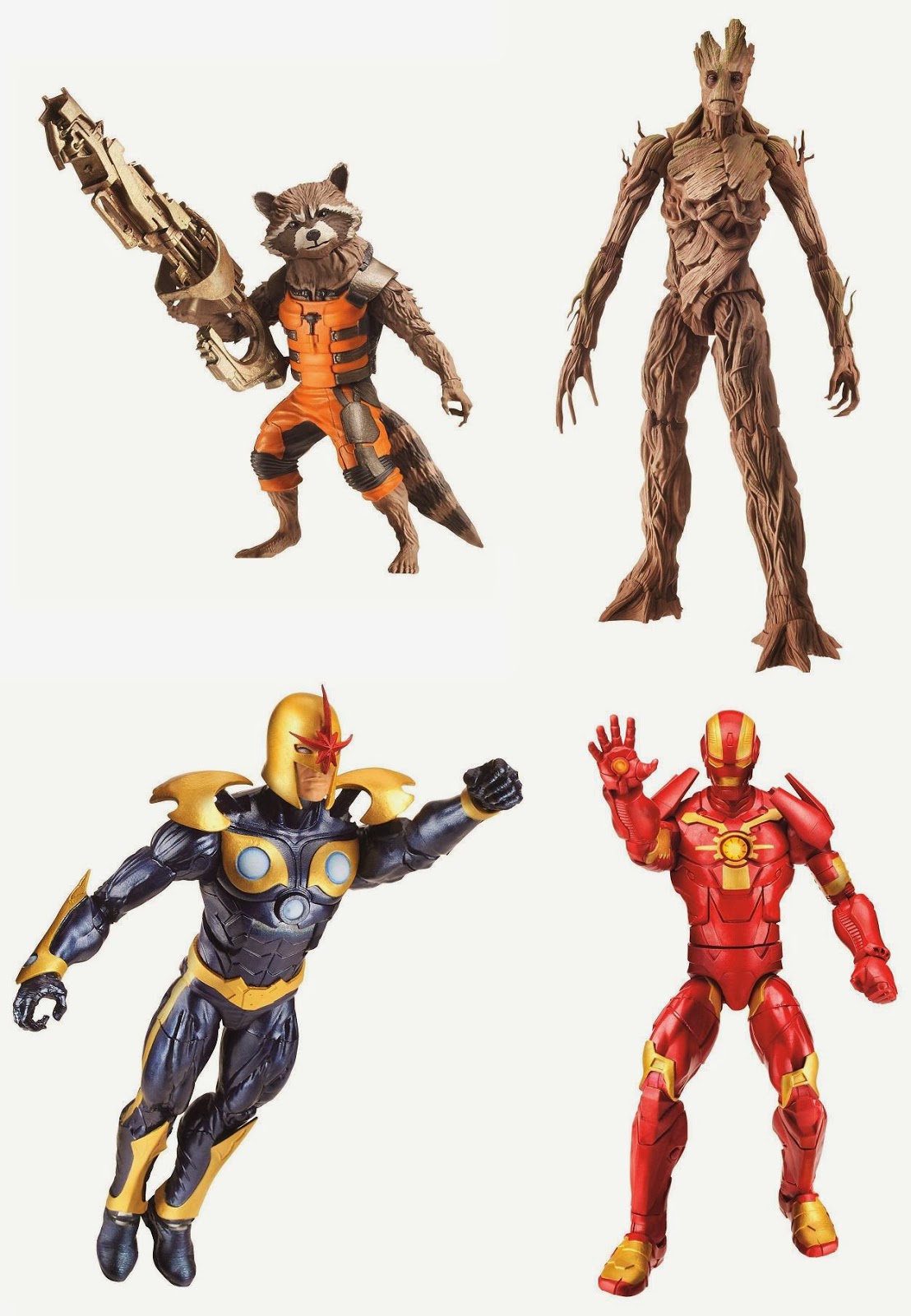 Guardians of the Galaxy Marvel Legends Infinite Series Action Figures - Rocket Raccoon, Groot, Nova & Iron Man