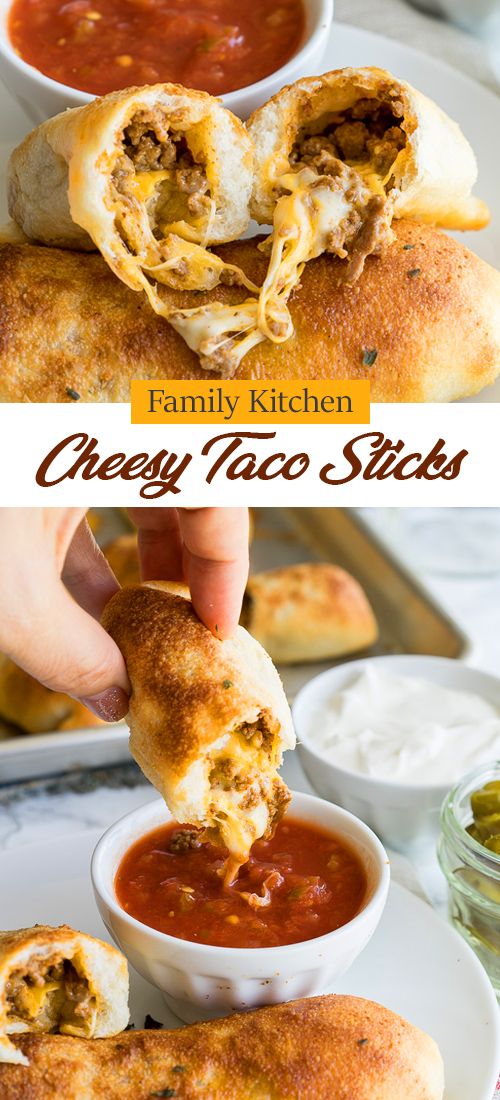 These super simple Cheesy Taco Sticks are buttery breadsticks filled with taco meat and lots of cheese! The kids will love them! These super simple Cheesy Taco Sticks are buttery breadsticks filled with taco meat and lots of cheese! The kids will love them!