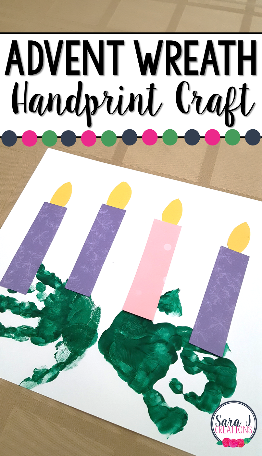 Find out the steps for this adorable Handprint Advent Wreath. #craft #sarajcreations #catholic #advent