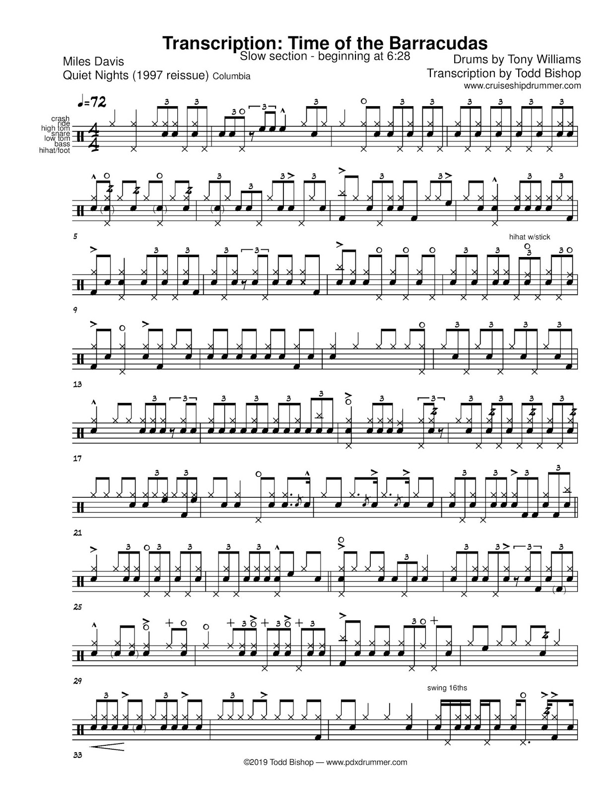 Cruise Ship Drummer Transcription Tony Williams Time Of The Barracudas