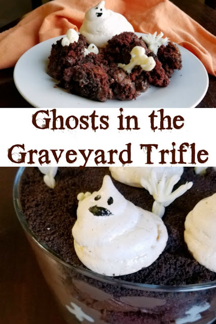 So sweet and so spooooooky! This trifle is full of chocolate goodness with sweet meringue ghosts and white chocolate bones. It's a great Halloween treat! So sweet and so spooooooky! This trifle is full of chocolate goodness with sweet meringue ghosts and white chocolate bones. It's a great Halloween treat!