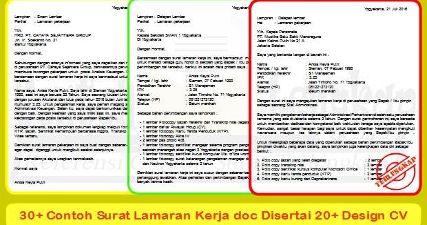 30 Contoh Surat Lamaran Kerja Disertai 20 Design Cv